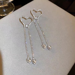 Pendientes de Corazón de <span class=keywords><strong>Moda</strong></span> para Boda, de Aleación con Cristales y Diamantes de Imitación, con Borlas Largas, Populares en Instagram para Mujeres y Celebridades de Internet - Product Image 4