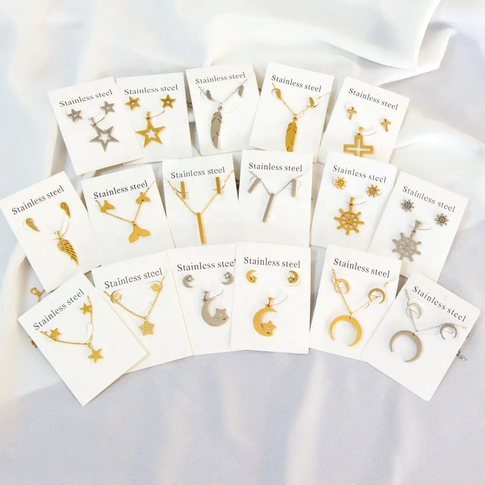 Conjunto de collar y pendientes personalizados para niños, juego de joyería de acero inoxidable chapado en oro y plata de 18k, venta al por mayor