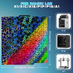 แผ่นสร้างเอฟเฟกต์3D สำหรับ bambu A1ห้องแล็บ/X1C/X1/X1E/P1P/P1S เครื่องพิมพ์3D สองด้าน3D รูปหัวใจสีรุ้งเรียบ - Product Image 5