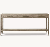 Console à 3 tiroirs en bois massif de chêne naturel, style rétro américain, faite à la main, écologique, durable, design français, meuble d'entrée pour la maison
