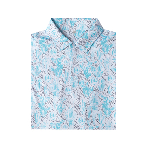 เสื้อโปโลผู้ชายแขนสั้นพิมพ์ลายอ็อกซ์ฟอร์ดสีฟ้าอ่อน ลายพิมพ์ลำลอง ระบายอากาศได้ดี ผ้าฝ้าย ทรงปกติ - Product Image 3