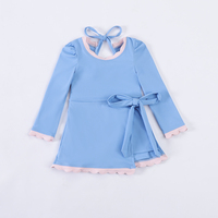 Gaun Anak Perempuan Bersertifikat CPC dan CPSIA, Bahan Nilon Spandex, Lengan Panjang, Ujung Berumbai, Pita di Belakang, Pakaian Olahraga Anak