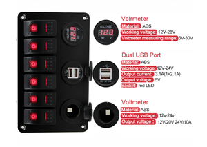 עמיד למים ימי סירת נדנדה מתג פנל 5 כנופיית WithDual USB חריץ שקע 3.1A מד מתח כחול LED אור לרכב Rv כלי רכב - Product Image 2