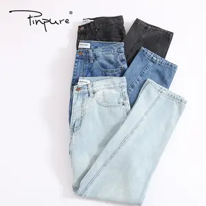 Jean crayon bleu ajouré pour femmes, pantalon en Denim, couleur bleue, taille haute, boutons, Denim, décontracté, couleur unie, Long, R40044S