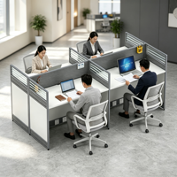 Poste de travail modulaire en forme de croix pour 4 personnes, cloison de bureau, bureau pour le personnel, espace de travail ouvert pour 4 personnes