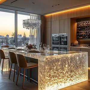 Armoires de cuisine modernes de luxe sur mesure, structure en acier inoxydable, personnalisation complète de la maison pour villa, plan de travail en quartz - Product Image 2