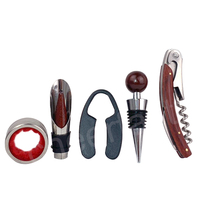 Bouteille de vin rapide en deux pièces, avec poignée en bois rouge, vis à bille et verseur, baril en plastique, ensemble cadeau, 5 pièces, Kit d'accessoires d'ouverture de bouteille de vin