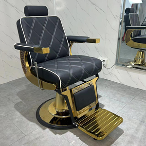 Fauteuil de coiffure haut de gamme avec structure métallique durable, base dorée, pivotant à 360°, en cuir PU de luxe - Product Image 2