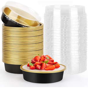 580ML/19.3oz Round Disposable Aluminum Pizza Plate Takeaway <b>Containers</b> <b>Foil</b> Tray With Lids - Product Image 1