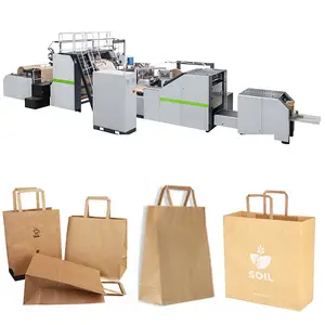 ROKIN BRAND customized logo wholesale shopping bags flat handle auto Kraft paper shopping bag forming machine price