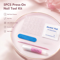Lot de 5 outils portables pour ongles à presser, avec colle forte en gel, lime à ongles, bâtonnet en bois, outils de manucure, application et retrait faciles