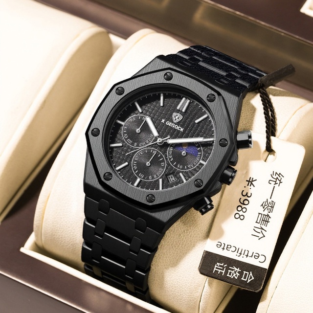 X-GEQCK New Three-Eye Six-Hand Moon Phase Stainless Steel Band Mechanical Automatic Men's Watch Luxury Watches for Men's Fashion