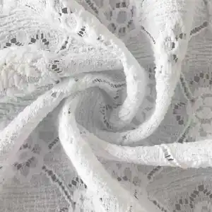 Wholesale Cheap Price Pleated White Embroidered Flower Warp Knit Jacquard Stretch Eyelet Fabric For Wedding