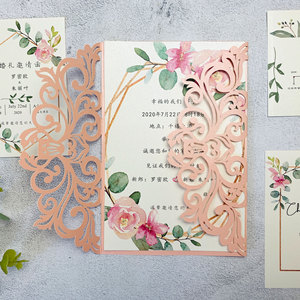 Cartes d'invitation de <span class=keywords><strong>mariage</strong></span> personnalisées découpées au laser <span class=keywords><strong>bordeaux</strong></span> en gros d'usine avec ruban et enveloppes pour invitations d'anniversaire - Product Image 3