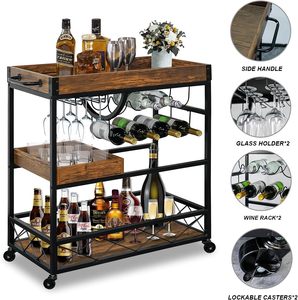 <span class=keywords><strong>Chariot</strong></span> de bar intérieur/extérieur à 3 roues verrouillables Casier à vin <span class=keywords><strong>Porte</strong></span>-verre <span class=keywords><strong>Chariot</strong></span> de service industriel à roulettes 2 plateaux amovibles - Product Image 3