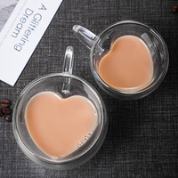 150Ml 5Oz Dubbelwandige Glazen Aangepaste Logo Hartvormige Koffie Melk Zwarte Thee Mok Warmte Koude Weerstand Valentijnsdag