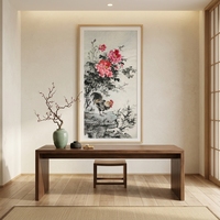 Peinture chinoise Lingfeng, pivoine et coq peints à la main, sur papier Xuan écologique, disponible sans cadre/en rouleau, motif oriental porte-bonheur pour mur