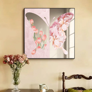 Arte Murale Moderna in Acrilico, Specchio Decorativo <span class=keywords><strong>con</strong></span> Farfalle in Bianco <span class=keywords><strong>e</strong></span> Nero, Opera d'Arte Dipinta su Specchio per <span class=keywords><strong>Parete</strong></span> - Product Image 4