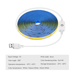 <span class=keywords><strong>Ruban</strong></span> <span class=keywords><strong>LED</strong></span> COB 3000k 4000k 6000k 1m 3m 5m Alimentation USB Tactile Variateur de Luminosité Capteur 5v <span class=keywords><strong>Ruban</strong></span> Flexible Corde Éclairage Sous Armoire Téléviseur - Product Image 2