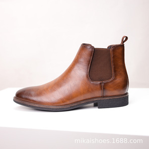 Nouvelles bottines Chelsea pour hommes, chaussures pour hommes de style britannique avec finition vieillie, bottines courtes et bottines à la cheville rétro à la mode - Product Image 2