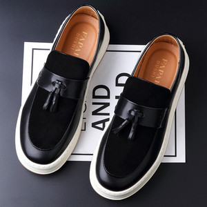 FAPAI DUSHI Men's Casual Slip-on Loafers <b>Black</b> <b>Low</b> <b>Heel</b> Solid Color Non-slip Outdoor Wear - Product Image 4