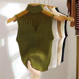 <span class=keywords><strong>Chaleco</strong></span> de Punto para <span class=keywords><strong>Mujer</strong></span> Camiseta Interior Básica de Uso Exterior con Cuello Medio Alto sin Mangas Corto sin Tirantes - Product Image 5