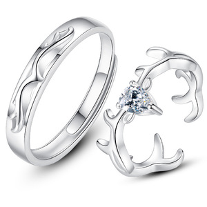 Trendy Zircon <strong>Ring</strong> for Couple <strong>BFF</strong> Antler <strong>Ring</strong> His &amp; Hers Matching Couple <strong>Rings</strong> Adjustable for Valentine's Day Jewelry Gift Gift - Product Image 2