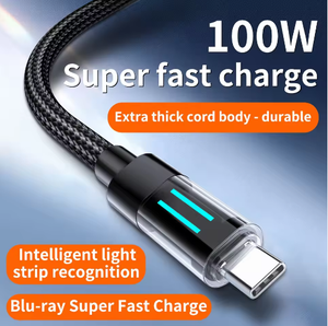 Câble de charge rapide PD 100W 5A/6A USB-C vers USB-C, câble de données Type-C avec indicateur LED, produit très vendu - Product Image 2