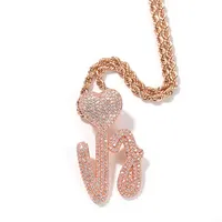 Pendentif personnalisé avec nom, fermoir cœur délicat en laiton, serti de diamants CZ taille baguette, initiales en lettres majuscules et minuscules, style cursive