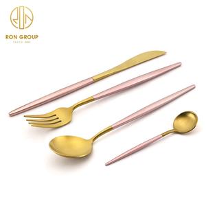 Cubiertos de Metal Chapado en Oro para Boda, Juego de Cubiertos de Acero Inoxidable, Cuchara, Tenedor, Color Rosa y Dorado - Product Image 1