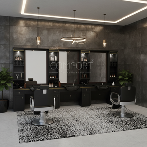 Station de Barbier Commerciale Moderne, Mobilier de Salon de Luxe en Bois Noir, Emballage Turc - Product Image 3