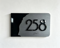 Plaque de numéro de maison moderne irrégulière en métal brossé, acier inoxydable 3D, résistante à l'eau, signalétique lumineuse pour porte, plaque d'hôtel