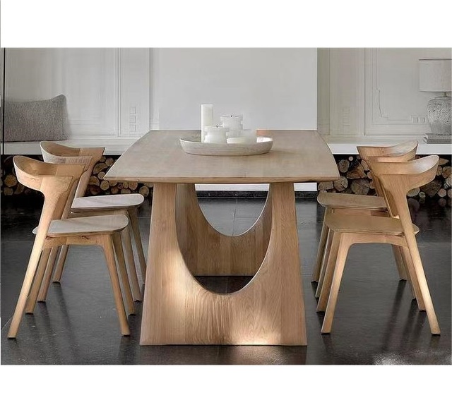 Nordic Urban Style Home Furniture Rectangle Solid Wood Dining Table and Chairs Set for Kitchen Restaurant Dining Room