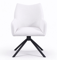 Fauteuil moderne à dossier haut en tissu blanc rembourré avec pieds en métal noir robustes, base pivotante à 360 degrés pour une utilisation dans le salon