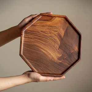 Ensemble d'assiettes octogonales en bois d'acacia, plateaux en bois de qualité supérieure, adaptés aux aliments, pour les collations, les desserts, la décoration de la maison - Product Image 6