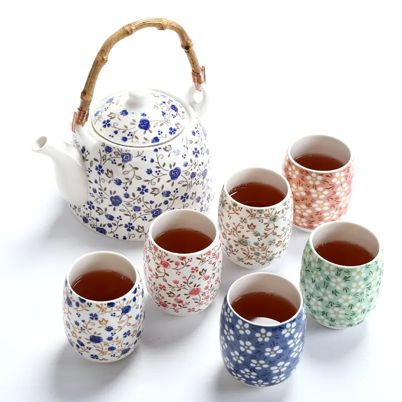Chinese Temperature Resistant Household Ceramic 1 L High Teapot 7 Piece Porcelain Tea Set