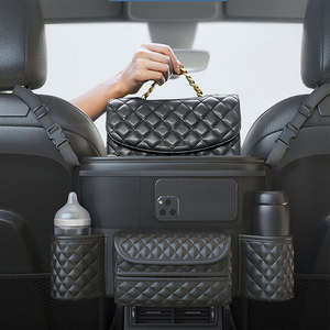 CHEGES SN-SND410 Sac de rangement pour voiture en cuir PU, couleur unie, sans motif, avec poche en filet entre les sièges, rangement suspendu pour siège arrière - Product Image 1