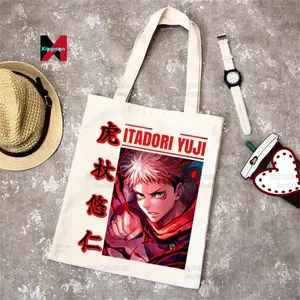 Jujutsu Kaisen Ryomen Sukuna Yuji Itadori Sacola de compras gráfica Harajuku Bolsa de ombro de lona feminina Ulzzang Eco