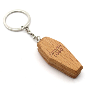 High Quality Custom 3D Wooden Coffin Carabiner Keychain Eco-Friendly Durable Wood Souvenir for Funeral Home Unique Gift Idea