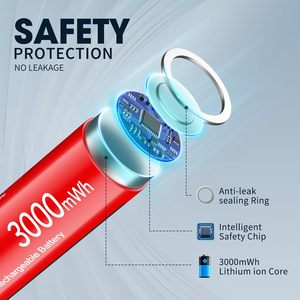 EBL Paquete de 16 Baterías Recargables de Iones de Litio AA de 3000mWh, Cargador Individual de 8 Bahías para Baterías Cilíndricas AA/AAA - Product Image 4