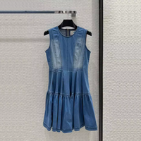 Nouveau Style été dames sans manches Jean robes femmes col rond volants décontracté mode Denim robe pour les filles