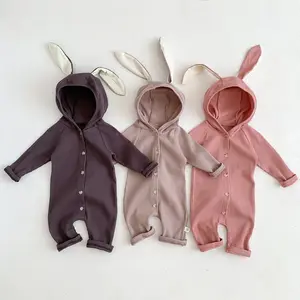 Hongbo Baby Rabbit Hooded Romper Ribbed Cotton Fabric 0-18m Boutique Winter Long Sleeve Newborn Baby Ribbed Bodysuit