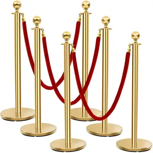 Stainless Steel Crowd Control Rope Barrier Gold Event Pole With Red Rope For Museum Exhibition