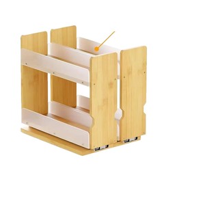 Wooden Kitchen <b>Spice</b> <b>Rack</b> 2 Tier <b>Rotating</b> Standing Type Condiment Storage Organizer Rectangle Shape Food Container - Product Image 1