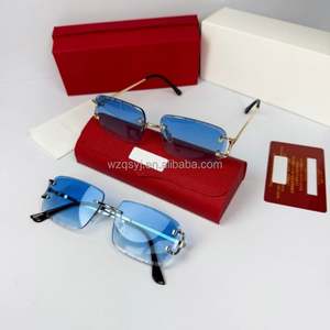 Gafas de Sol de Diseño Azul Sin Montura de Alta Calidad con Caja, Gafas de Sol de Lujo con Corte de Diamante para Mujer y Hombre, Protección UV 400 - Product Image 3