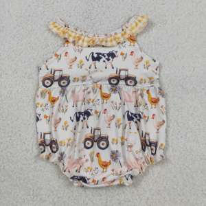 RTS Boutique Farm Cows Animals Baby Girls Clothes Toddler <b>Bubble</b> Romper Casual Wholesale Newborn Bodysuit Clothes - Product Image 5