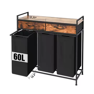 Multi-Functional Dirty Clothes Organizer | 3 Washable <b>Bags</b> & Rustic Drawers | <b>Space</b>-Saving for Apartments/Dorms - Product Image 1