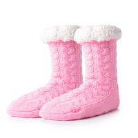 Chaussettes Pantoufles Hiver Femme Ultra-Douces Texturées Doublées Polaire avec Grips Antidérapants Chaussettes Moelleuses Sherpa Épaisses et Chaudes