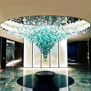 Lâmpada de vidro de cristal para showroom grande, decoração de iluminação personalizada, lustres de luxo, luminária pendente de pedra para lobby de hotel