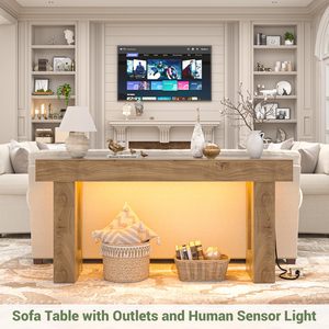Mesa Consola de Entrada de Madera Rústica SENYU con Estante de Almacenamiento e Iluminación LED, Diseño Moderno de Casa de Campo para Decoración de Interiores del Hogar - Product Image 2